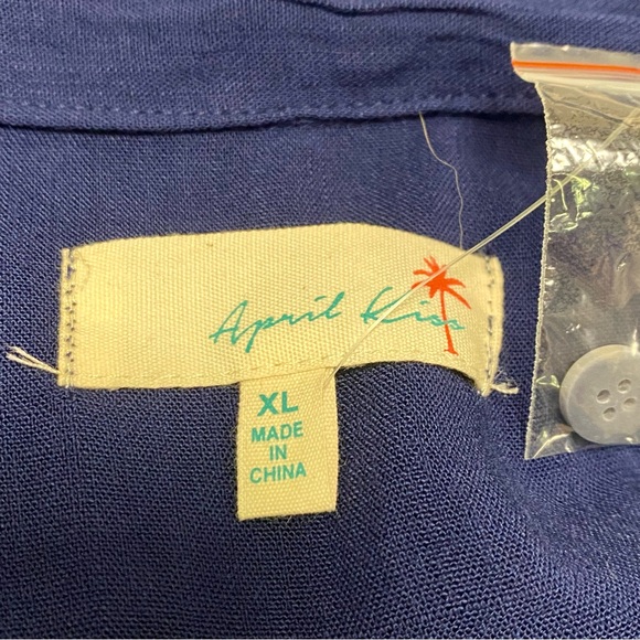 April Kiss Sz XL Dark Blue Linen Blend Button Down Shirt NWT - Picture 5 of 6